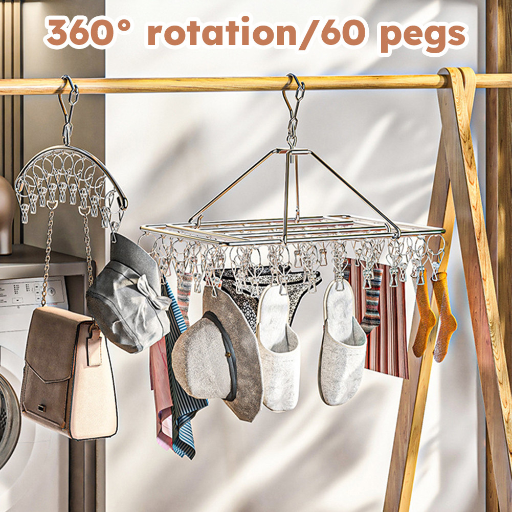 60 Klips Hanger Gantungan Baju Stainless Steel 304 Penjepit Rak Jemur Kaos Kaki Diputar 360 Derajat