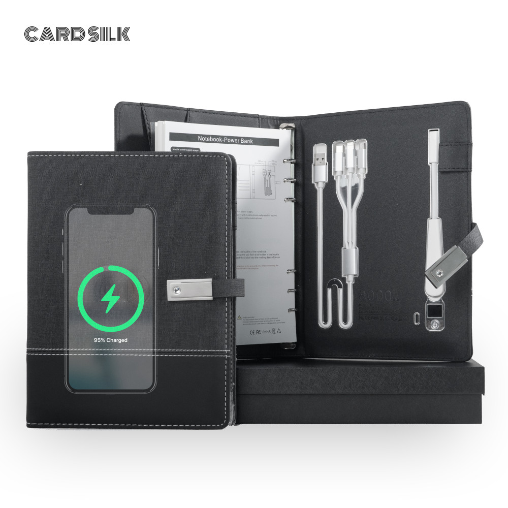 

Co-Wireless Charging Notebook with Reading Light, A5 Planner, Fabric & Leather Design, Portable Power Bank Journal Gift