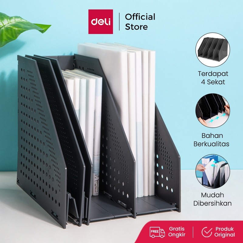

Deli Magazine Container / Rak Buku / File Tray Plastik 4 Sekat Bisa Ditekuk Adjustable 78996