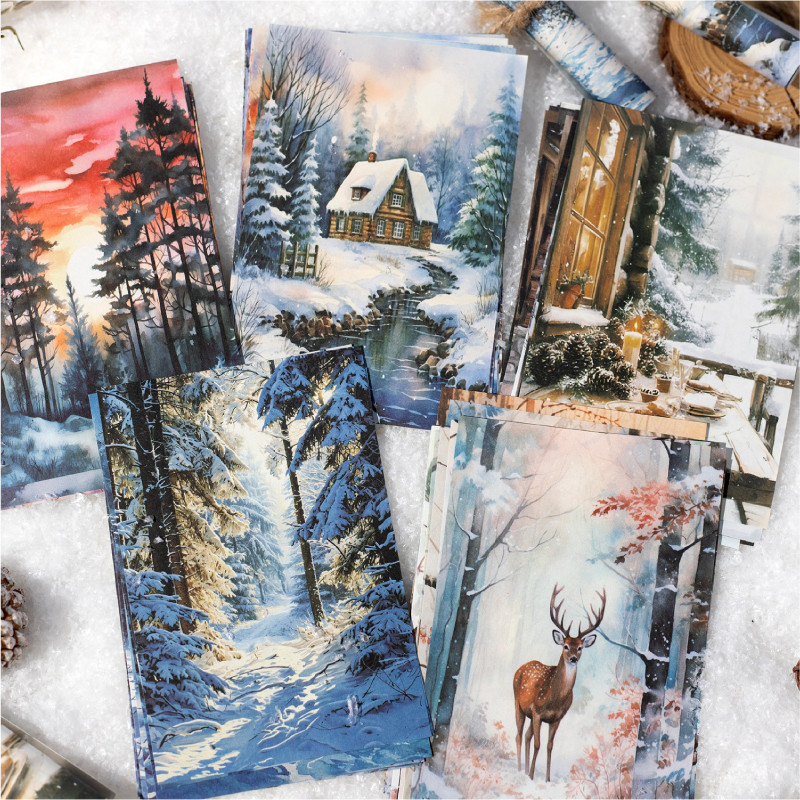

30Pcs Winter scenery Material Paper Junk Journal Planner Scrapbooking Vintage Decorative Collage DIY Craft Art Paper