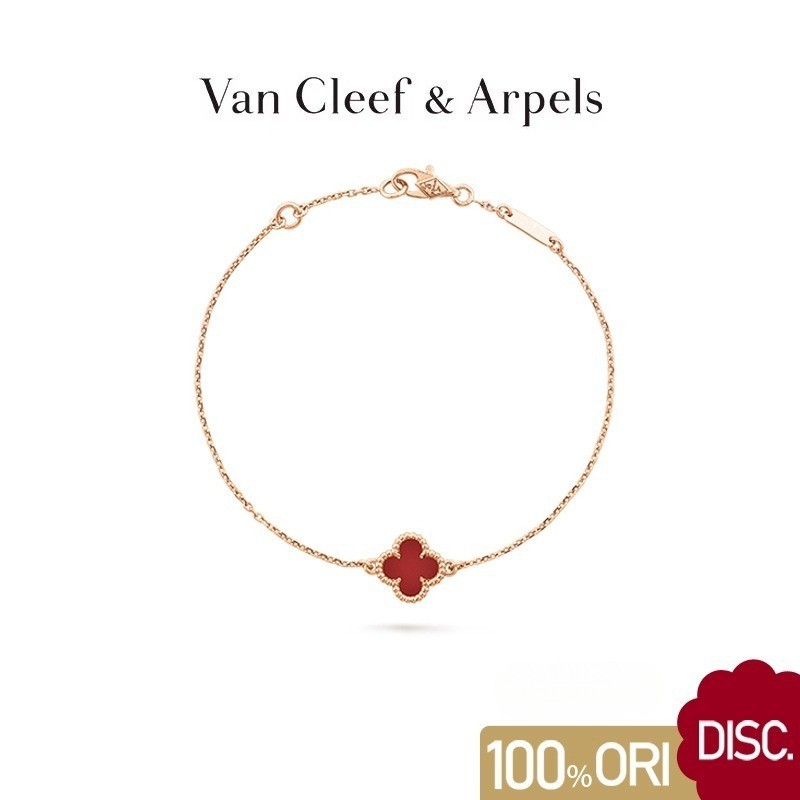 【100%ORI】Van Cleef & Arpels Alhambra Four Leaf Lucky Series Gelang Wanita Carnelian VCA 18K Rose Gol