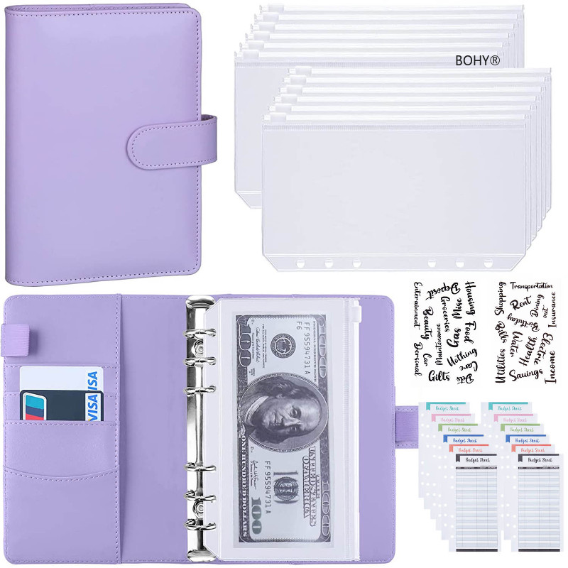 

2024 Budget Binder Zipper Envelopes Organizer Cash Envelopes for Budgeting Saving Money A6 Planner Excluding Transparent Pockets