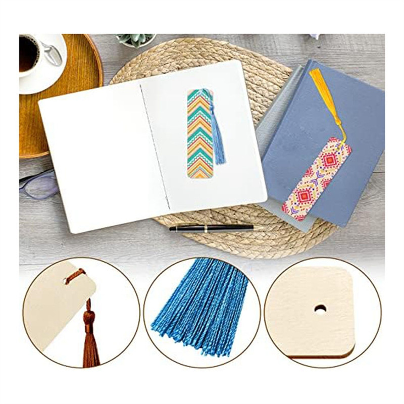 

100Pieces Hanging Labels With Colorful Tassels 4.8 X 1.3 Inch Wooden Bookmark Wooden For DIY Projects Christma