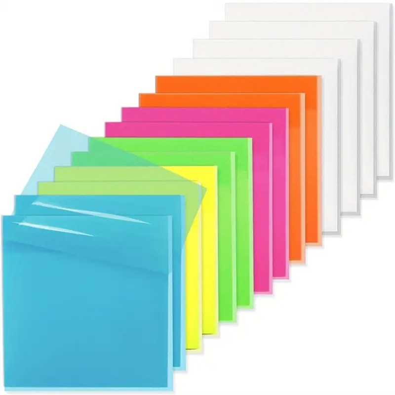 

PET Transparent Sticky Note Pads, Multicolor Waterproof Memo Notes, 50 Sheets Self-adhesive Sticky Note for School Office Family