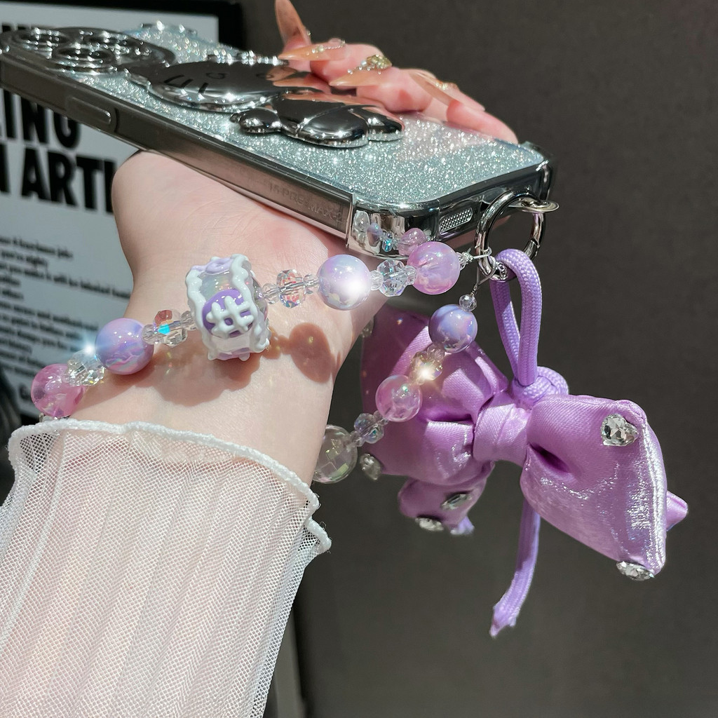 

New Imitation Crystal String Bow Diamond Keychain Three-Dimensional Color Mobile Phone Bag Hanging Decoration Key Ring Wholesale