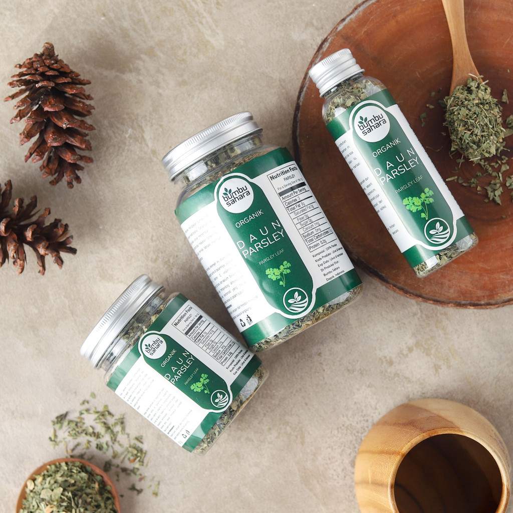 

Bumbu Sahara Dried Parsley Flakes Parseteli Kering Bubuk MPASI Flakes Premium Quality Bumbu Dapur