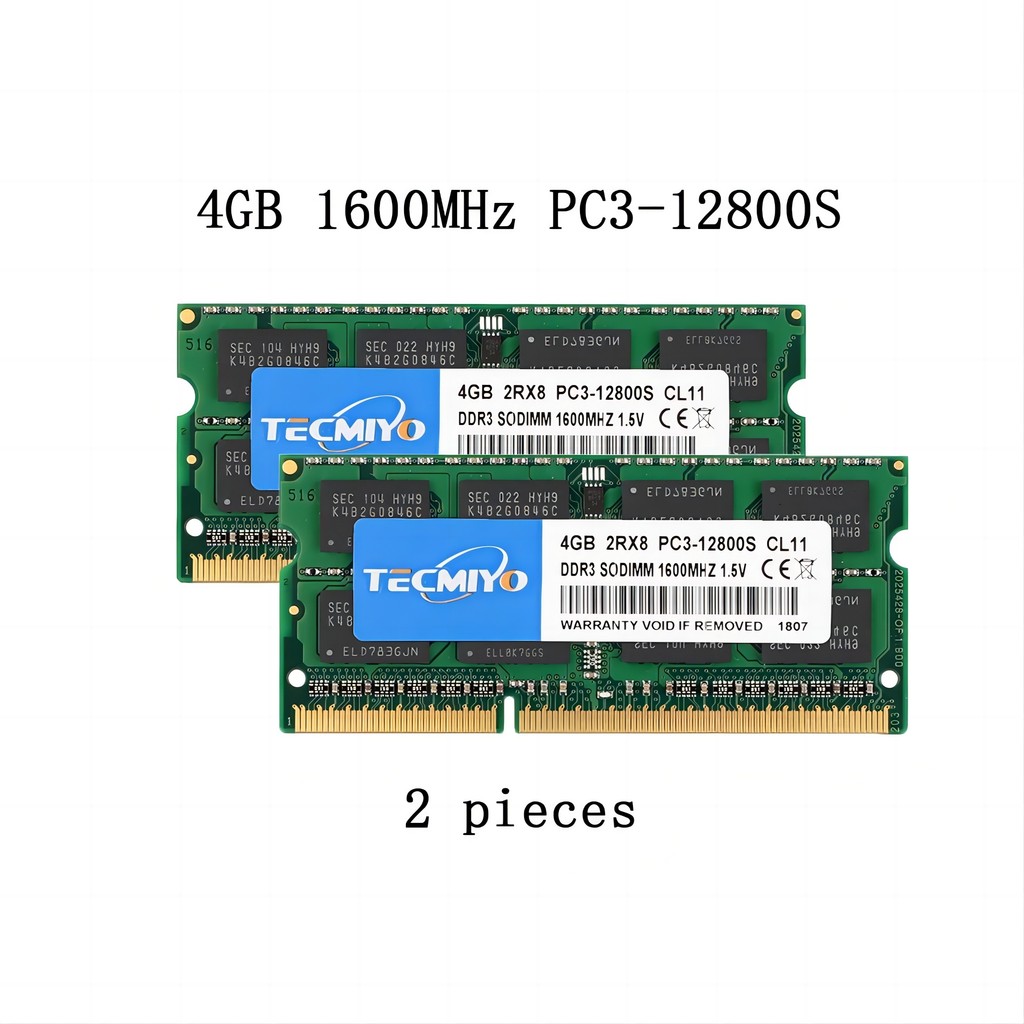 TECMIYO 2X4GB DDR3 1600MHz  SODIMM Laptop Memory RAM DDR3 1.5V PC3-12800S  Non-ECC - Green