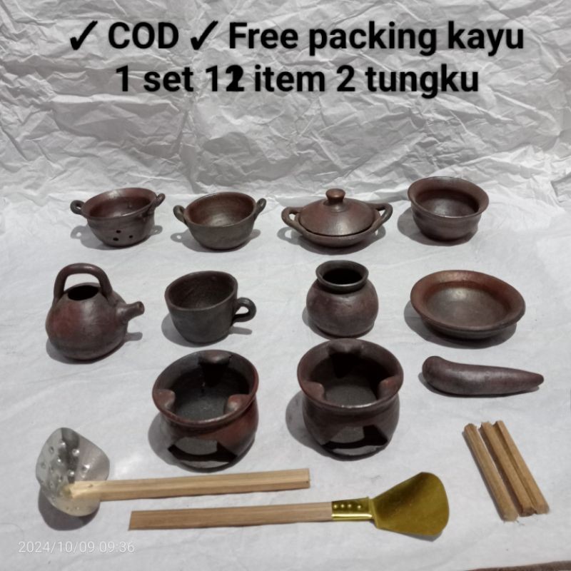 TERLARIS1 Set Alat Masak Pasaran Anak Gerabah Tanah Liat Mainan Tradisional