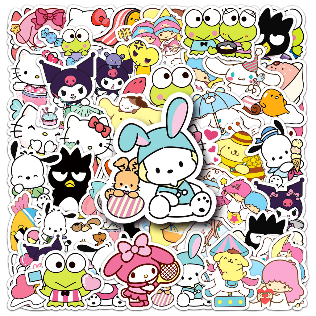 

50 adet MINISO Komik Sevimli Sanrio Aile Cinnamoroll Melodi Hellokitty Karışık Çıkartmalar DIY Telefonlar Için Dizüstü Araba Sticker