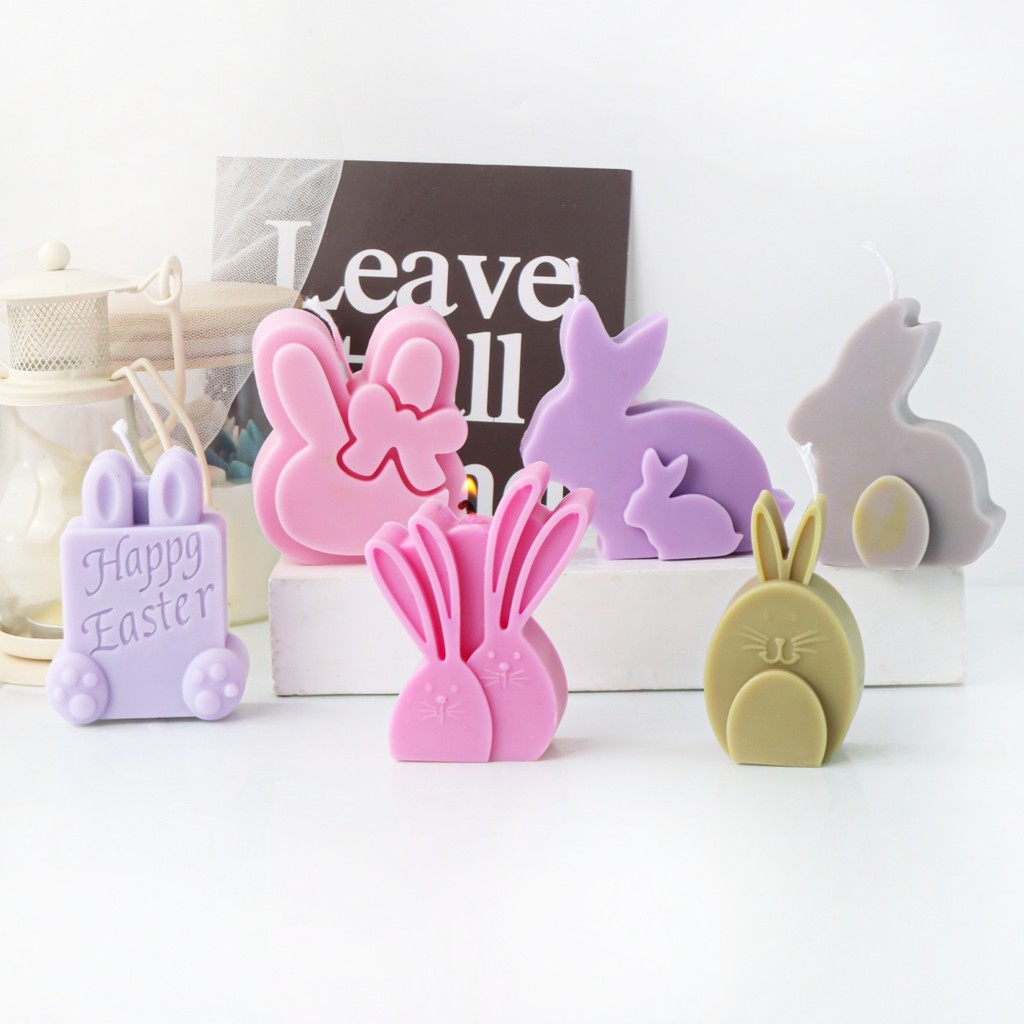 

Cute Rabbit Candle Silicone Mold Easter Bunny Scented Candle Resin Making Mould DIY Diffusing Stone Rabbit Plaster Mold Decor