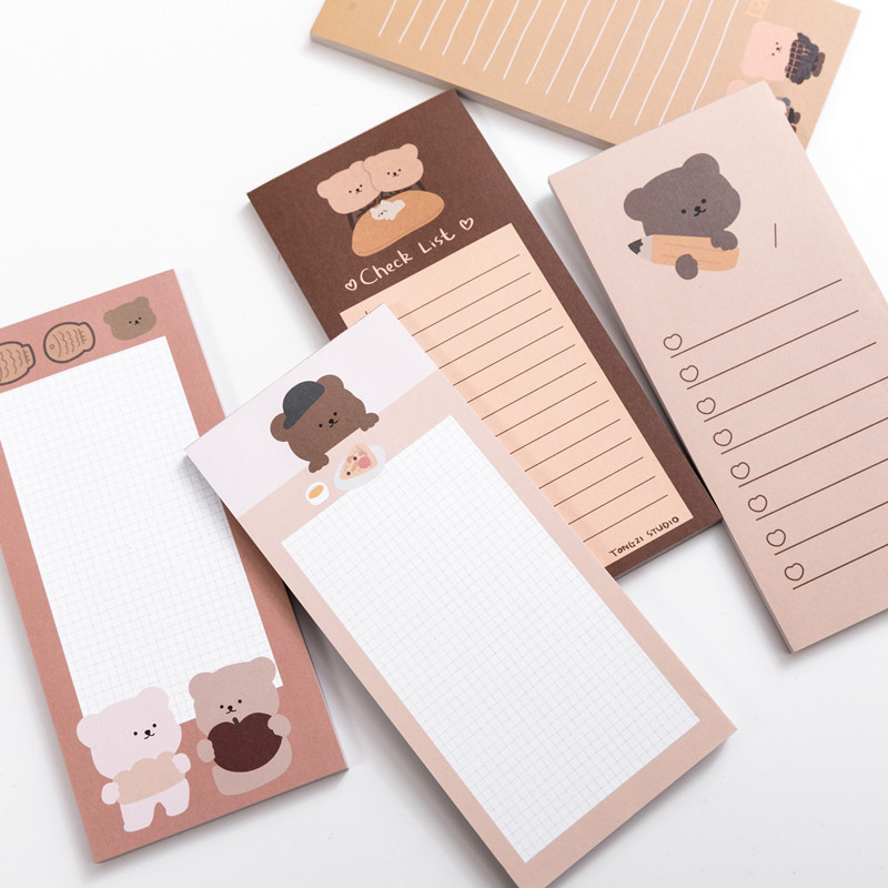 

50 Sheets Cute Korean Biscuits Bear Memo Pad Message Notes Decorative Notepad Note check list Memo Stationery Office Supplies