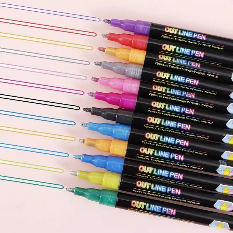 

8/12/24/36/48 Colors Double Line Outline Pen, Self-Outline Metallic Markers Glitter Writing Drawing Pens For Card Writing