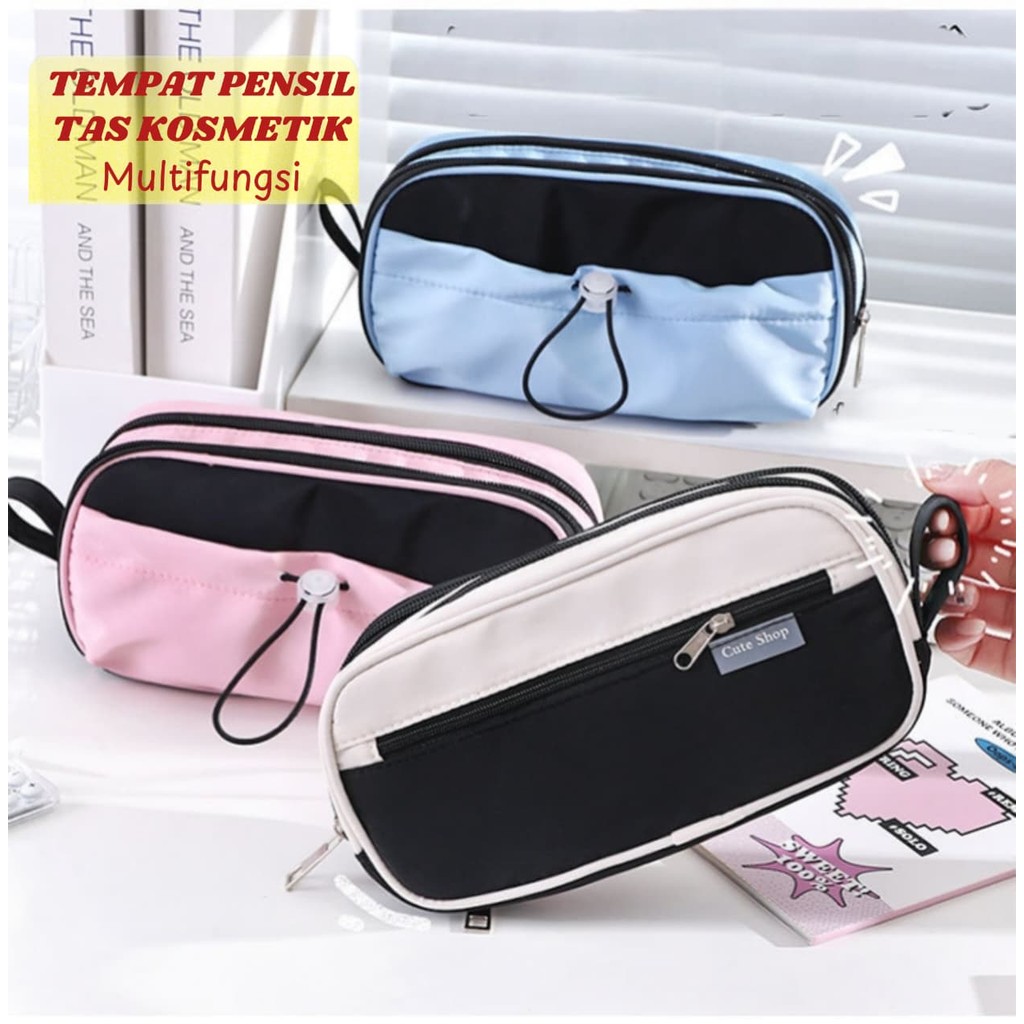 

Tempat Pensil Tali Serut / Tas kosmetik / Kotak Pensil Multifungsi Waterproof Style Korea / Kotak pensil Alat Tulis Import