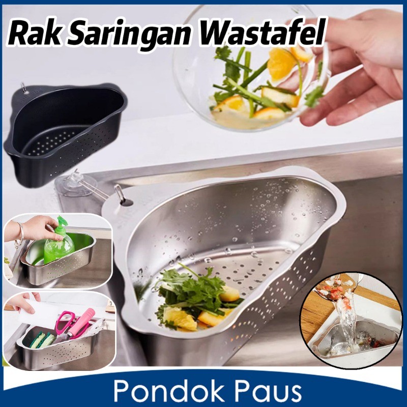 Vinnatsu Rak Saringan Wastafel Segitiga Stainless Multifungsi Tempat Spon Sabun Cuci Piring Dan Wada