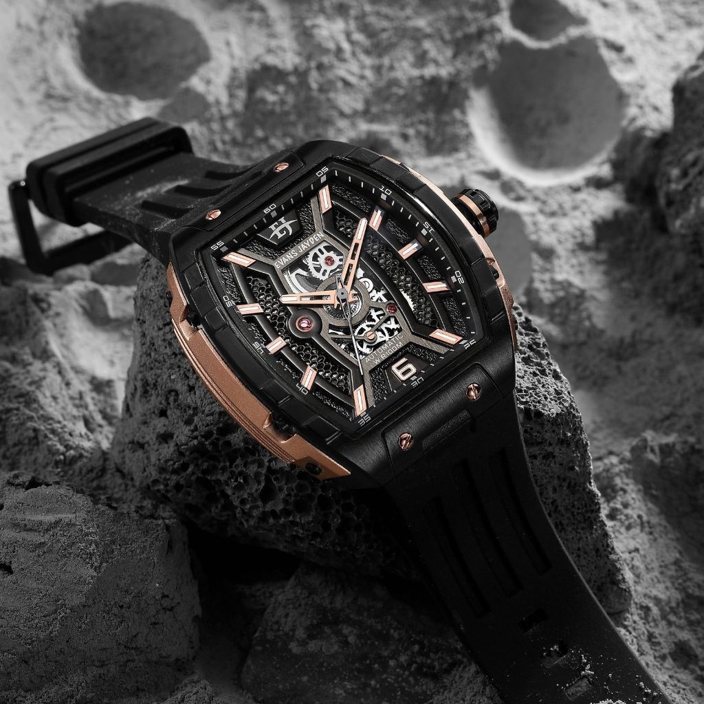 Evans Jayden Jam Tangan Pria 9610 Rubber Automatic Movement Silicon Kaca Sapphire Chronograph Water 