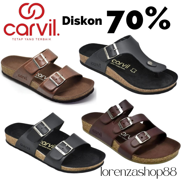 NJ38WS DISKON LEBARAN 80RB  Carvil Sandal Kulit Pria Coklat Terbaru 2025 Kualitas Premium Original A