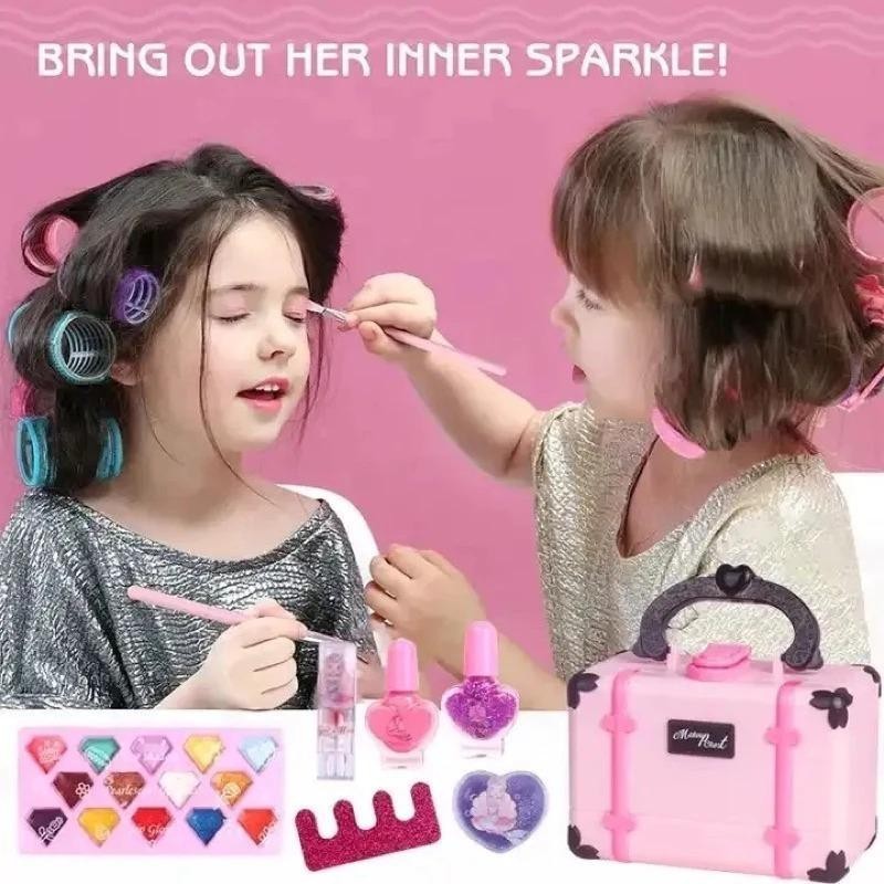 Girls Makeup Toys Kosmetik Kotak Bermain Princess Makeup Girl Toy Play Set Lipstik Eye Shadow Safety