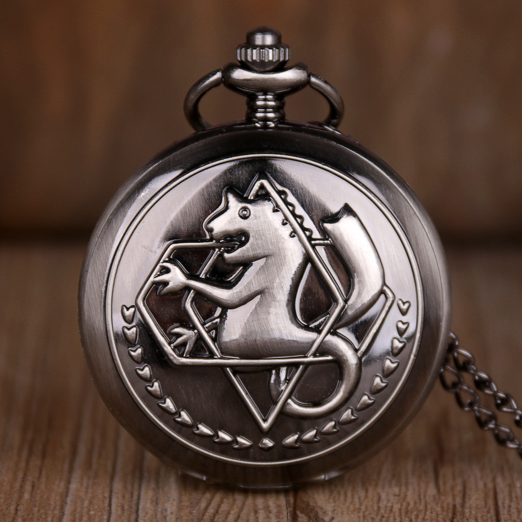 Antique FullMetal Alchemist Edward Elric Cosplay Quartz Pocket Watch with Pendant Necklace Men Women