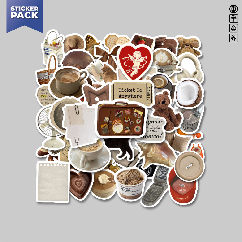 

[100PCS]Stiker Pack Stiker Espresso Inspired Retro Aesthetic Mix Aesthetic Vinyl Anti Air Dekorasi Sticker Laptop Buku Journal Koper Helm Casing HP Gitar Helm Skateboard