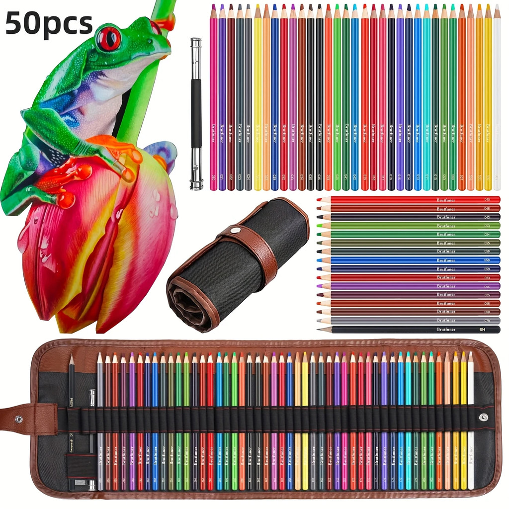 

50/72-Piece Colored Pencil Set With Canvas Roll-Up Case - Perfect For Student Adult Coloring Drawing Sketching And Crafting