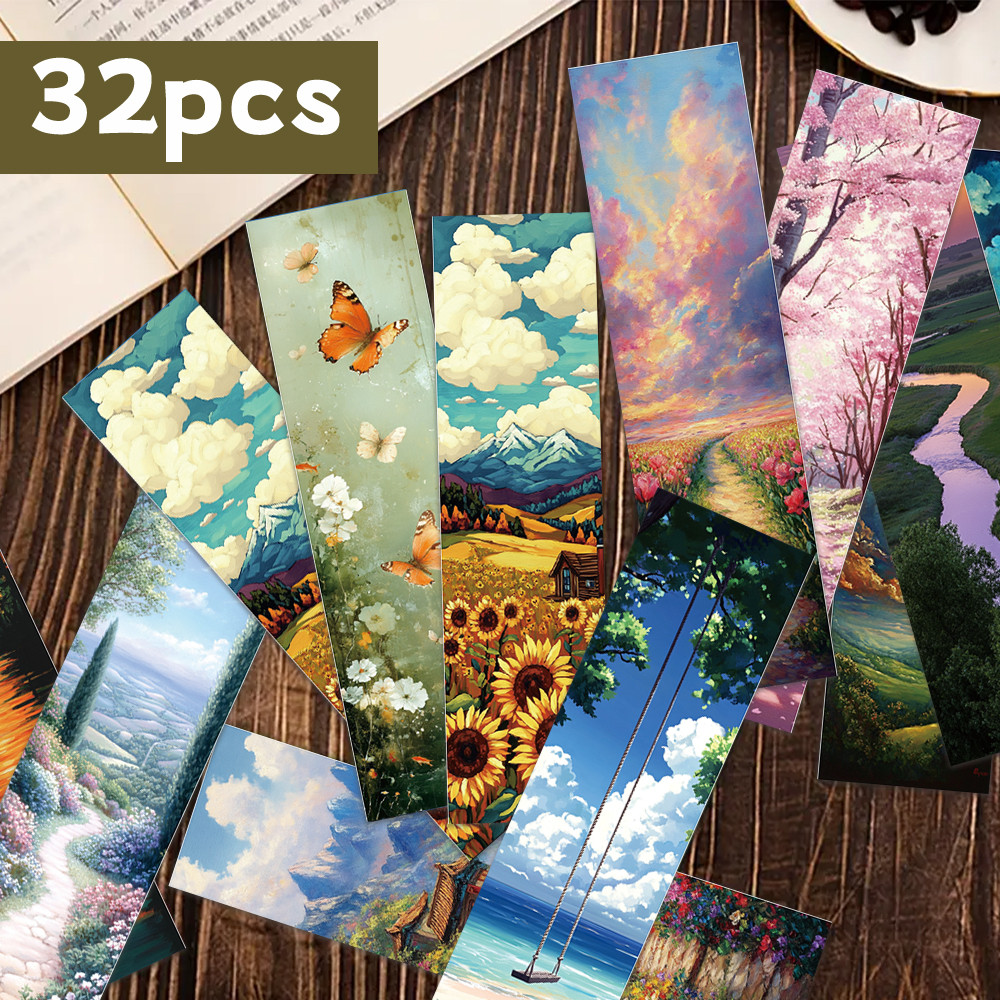 

32pcs, Oil Painting Landscape Bookmarks, Beautiful, Healing, For Teachers, Readers and Lovers, Gift, Party, Birthday