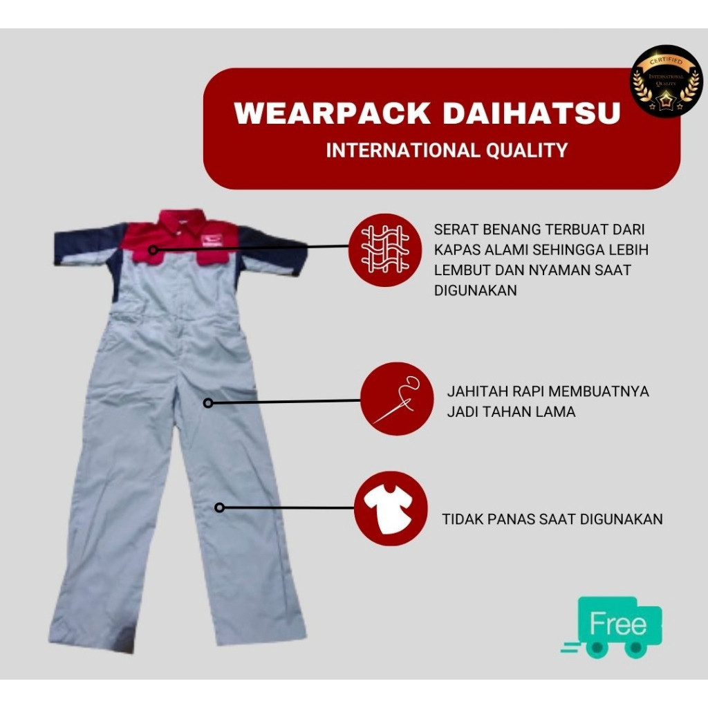 Wearpack Daihatsu Ori - Seragam Mekanik Daihatsu - Lengkap Wearpack Pria - Resmi Bengkel Daihatsu
