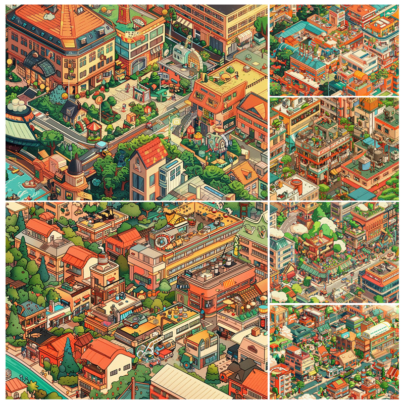 

Painting by Numbers Kit Hand Paint Cartoon Town City Scenery Build DIY oil Painting Acrylic Artwork Art Gift Home Decoration