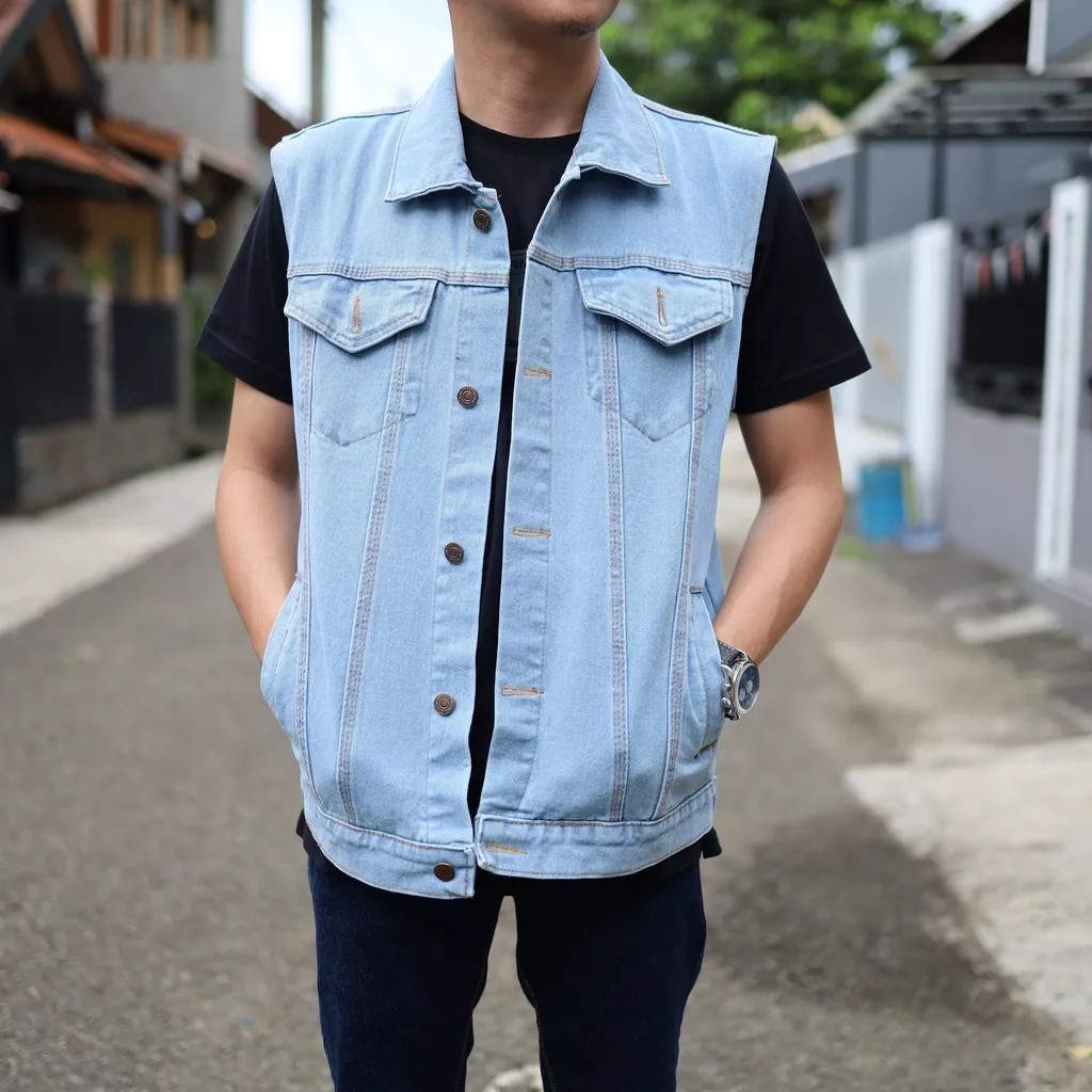 Rompi Jeans Pria Jumbo Vest Big Size Ukuran Besar XXL XXXL Jaket Denim Tanpa Lengan Polos 2XL 3XL 4X