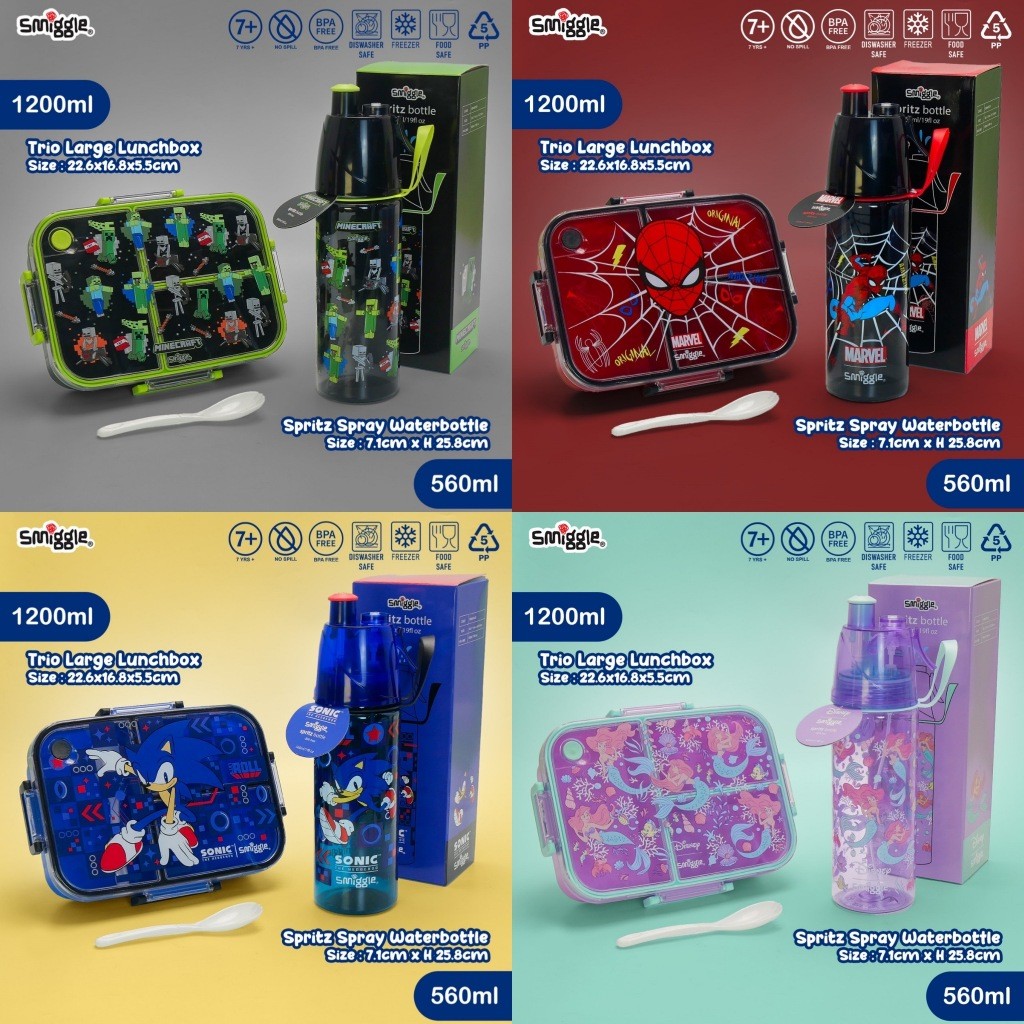 ASOY24.SHOP SMIGGLE SET SPRAY BOTTLE+ KOTAK MAKAN SEKAT 3 LARGE COCOK BUAT ANAK SD DIATAS 6 TAHUN