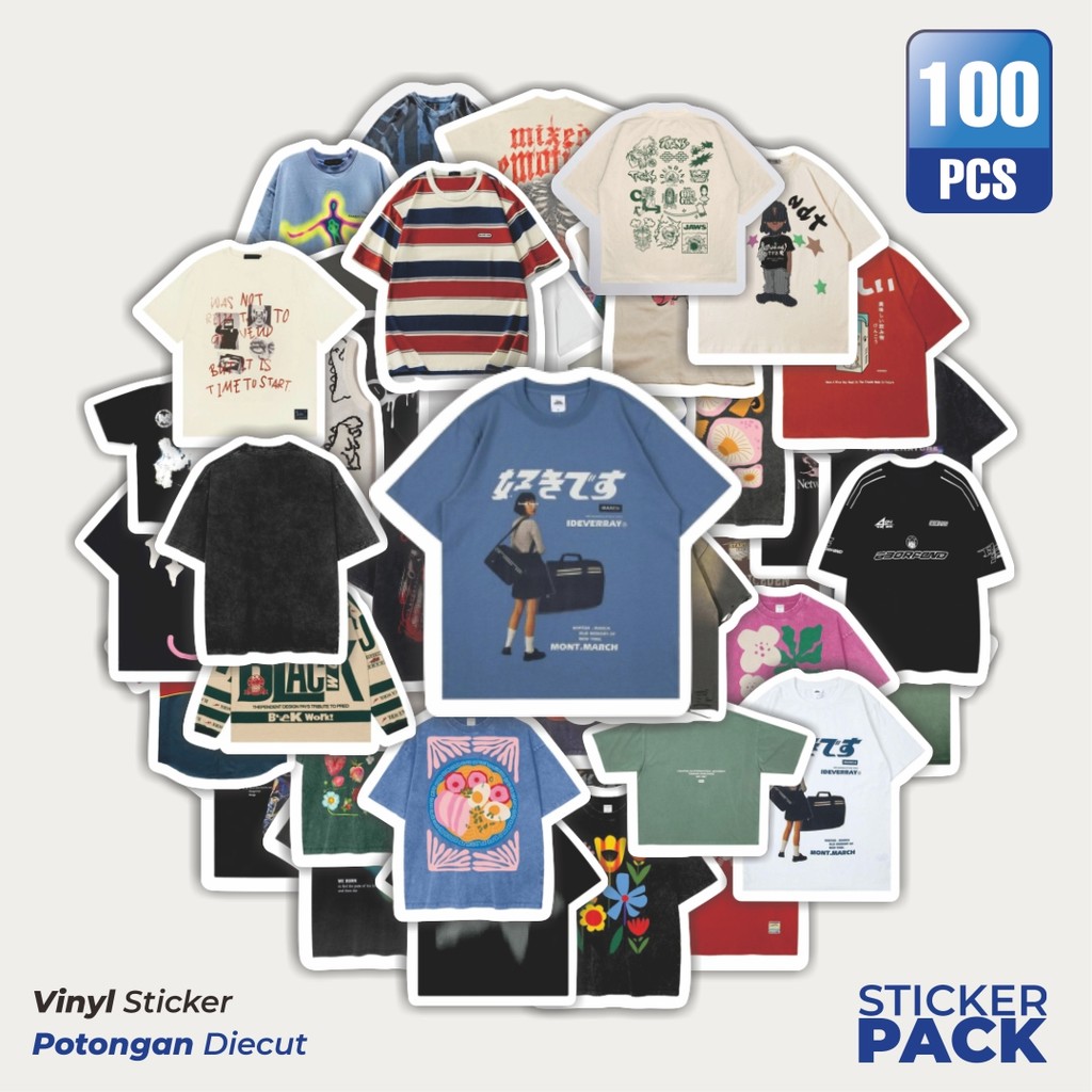 

Super Hemat! 100 PCS Stiker T-Shirt V7 Waterproof Aesthetic- Untuk Laptop, Motor, dan Helm - Paper Stationery Pack