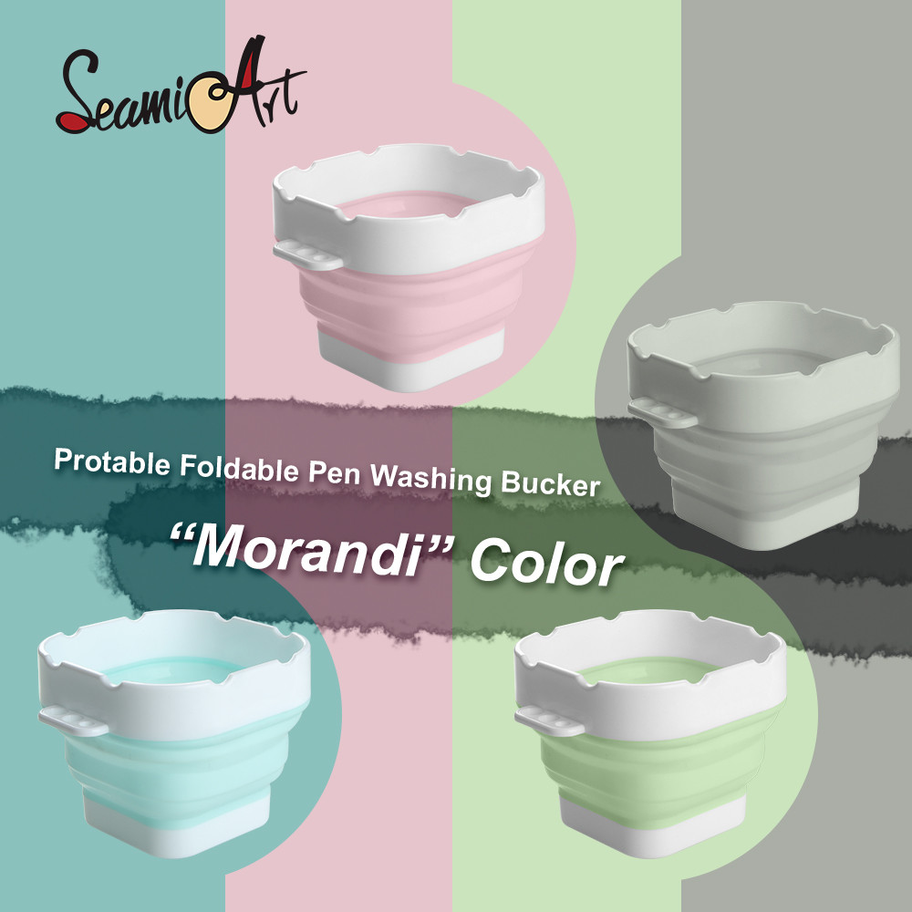 

SeamiArt Morandi Folding Mini Paint Bucket with Brush Pen Holding for Paint Brushes Cleaner Watercolor Drawing Tools Art Supply