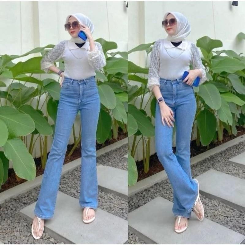 Highwaist Cutbray Jeans Wanita Celana Panjang Denim Cutbray Jeans Melar
