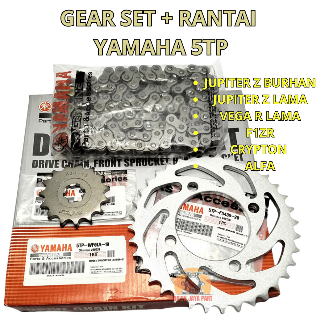 GEAR SET+ RANTAI 5TP ORIGINAL YAMAHA JUPITER Z BURHAN JUPITER Z LAMA VEGA R LAMA F1ZR CRYPTON ALFA K