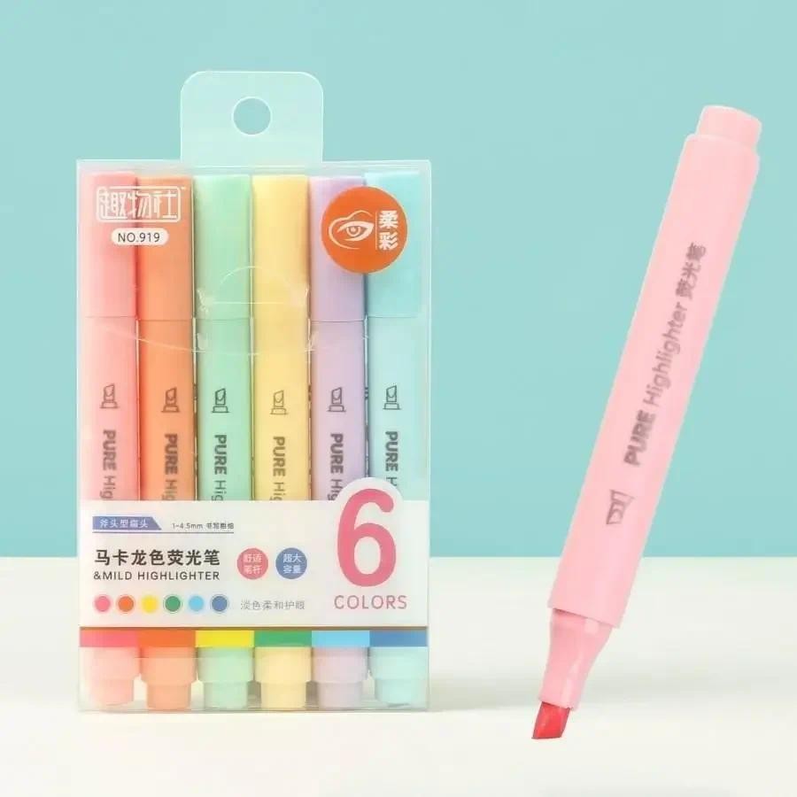 

Highlighter Pen Set 6pcs Macaron Marker Quality Fluorescent Pen Drawing Highlighters Cute Stationery School Supplies kawaii