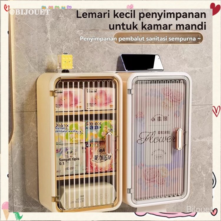 Lemari Plastik Kamar Mandi Dinding Aesthetic Kabinet Kamar Mandi Tertutup Kotak Rak Kamar Mandi