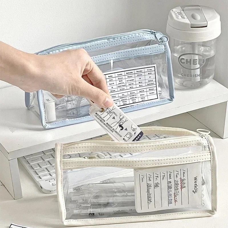 

1 Pc Minimalist Pencil Case Fashion Blue White Color Series Pencil Bag High Capacity Waterproof Stationery Storage Bag Student