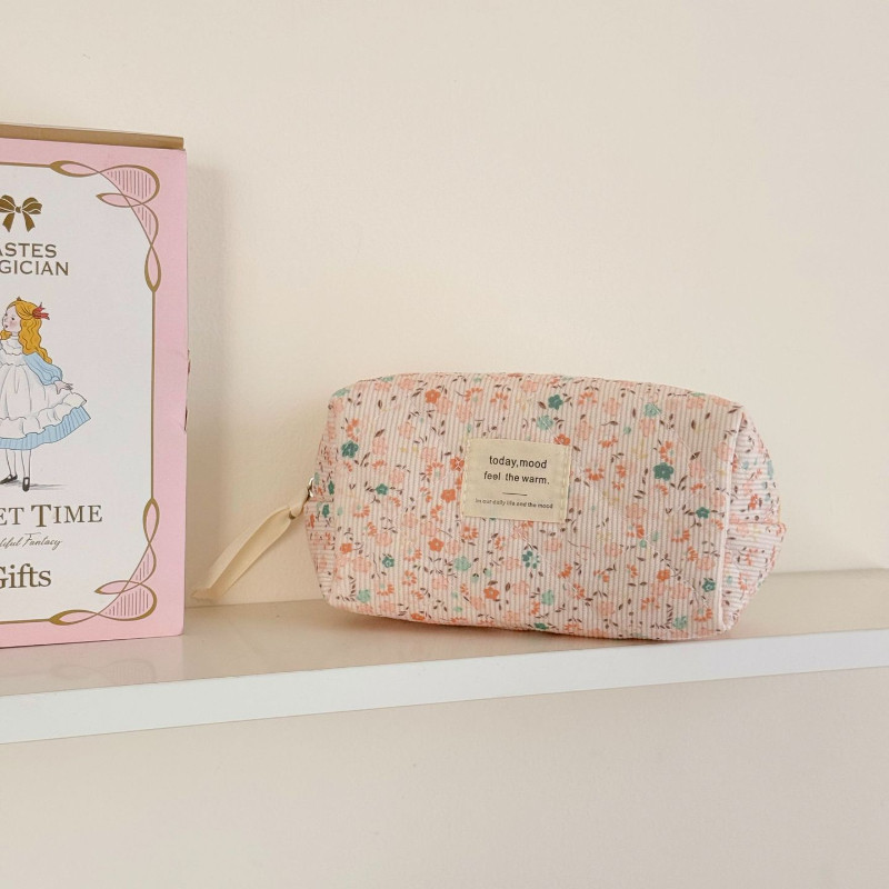 

Retro Aesthetic Floral Pencil Case for Kids Girl Corduroy Flower Series Stationery Organizer Large Capacity Pen Bag Student