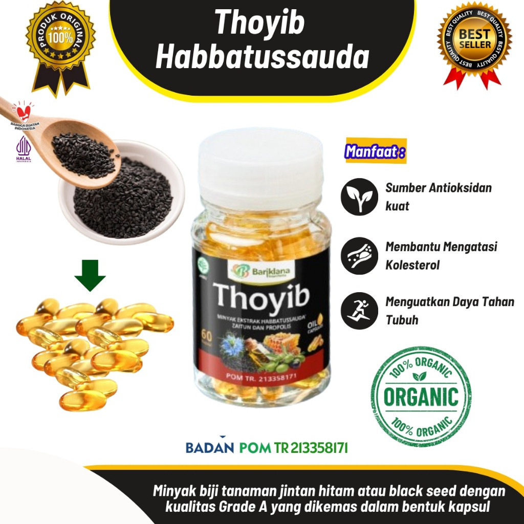 

Thoyib 60 Kapsul – Kapsul Herbal Habbatussauda, Propolis, Zaitun | Kolesterol, Imun, Jantung Sehat