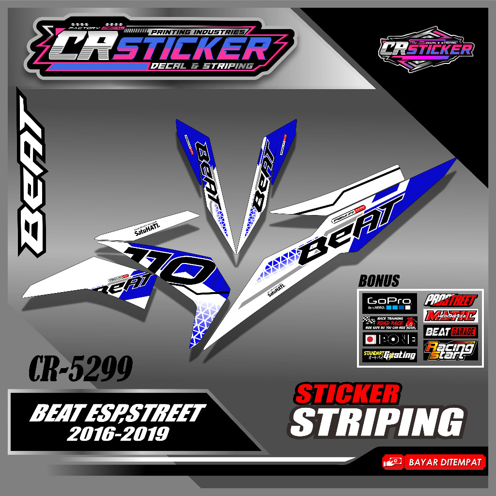 Stiker Pack Motor Beat Fi,Esp,Street Tahun 2016/2017/2018/2019 Desain Grafis Aksesoris motor honda B