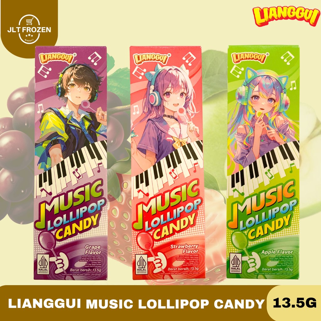 Lianggui Music Lollipop Candy 13.5G / Permen Musik Viral / Musik Lollipop Candy Apple / Strawberry /