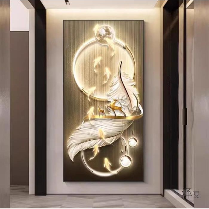 Golden Glow: The Luminescent Fish in the Gilded Rain Paradise Porcelain Painting Backdrop