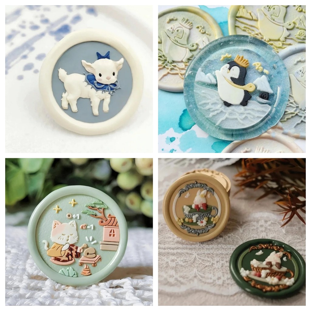 

Fire Seal Stamp Stamp Cute Animal Series Special-Shaped Relief Multi-Layer Brass Head Diy Toy Handmade Invitation Envelope Seal