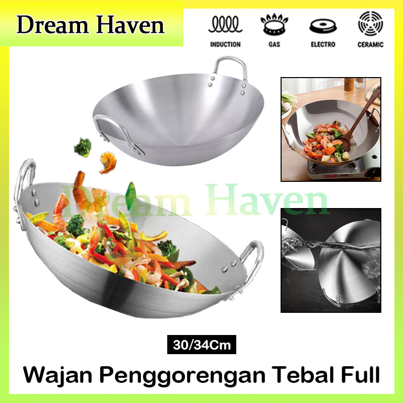 Wajan Penggorengan Tebal Full Stainless Steel / Wajan Stainless/Wajan Stainless Anti Lengket