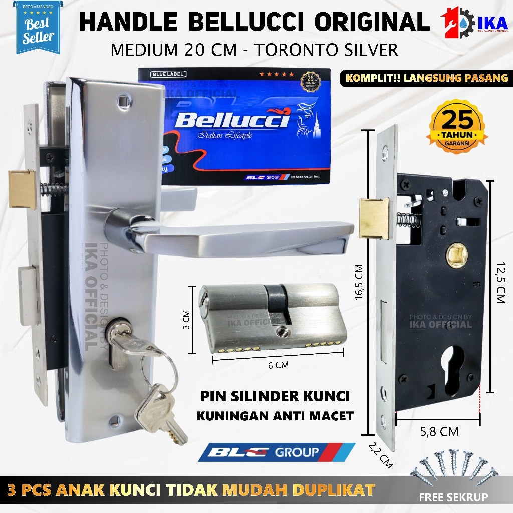 SAB Slot Kunci Handle Handel Bellucci Toronto Silver Hendel Pintu Set Medium 20 CM / Kunci Pintu Tan