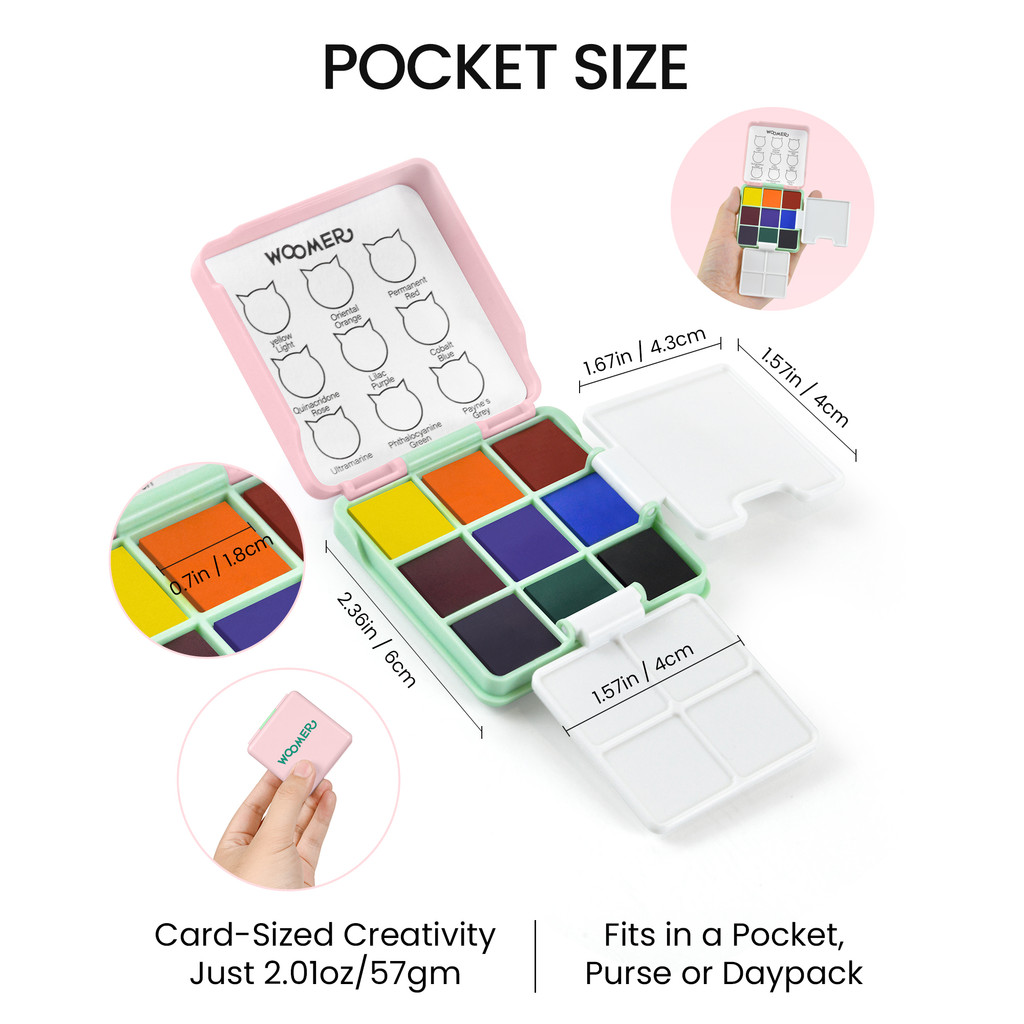 

9 Color Mini Watercolor Set for Beginners Portable Non-Toxic Travel Paint Kit with Case School Art Supplies for Kids Students