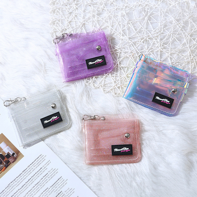 

Women Girls Clear Colored PVC Coin Bags Purse Laser Bus ID Working Business Credit Card Holder Small Foldable Pouch Money Wallet