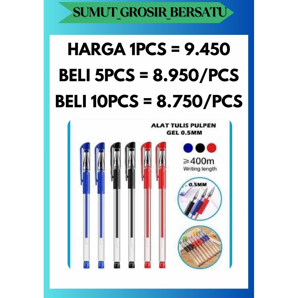 

SGB [1 SET 12PCS] PENA GEL PULPEN BOLPOIN PEN MIMI 0.5MM CAIR BIRU / HITAM / MERAH PER LUSIN