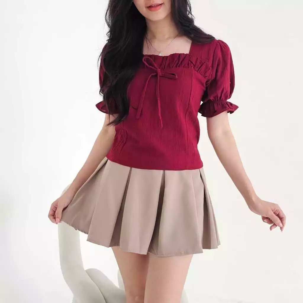 DOLLAR - ZSO MARISELA TOP PITA LENGAN PENDEK RUFFLE POLOS BAJU WANITA ELEGAN CANTIK / KIYORA TOP PIT