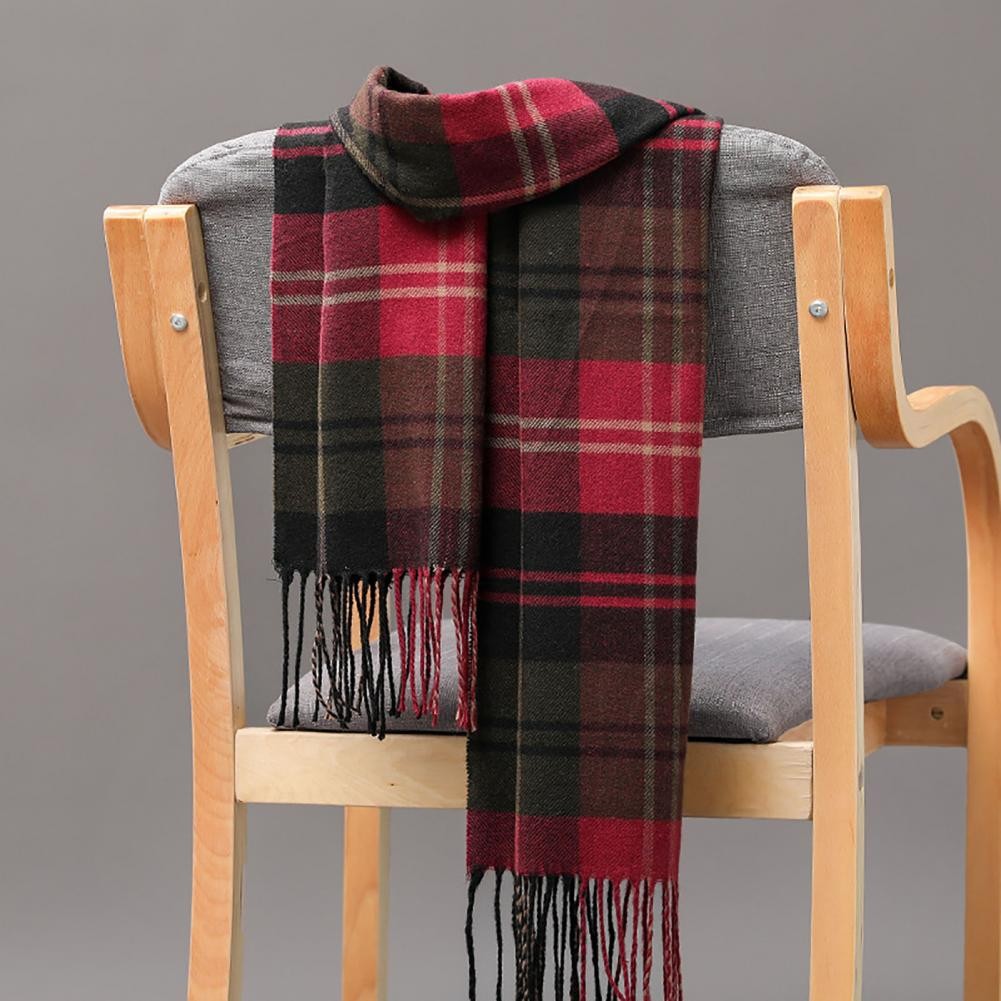 Wool Scottish Plaid Scarves Faux Cashmere Men Women Scarf British Plaid Fringed Tassels Scarf Winter