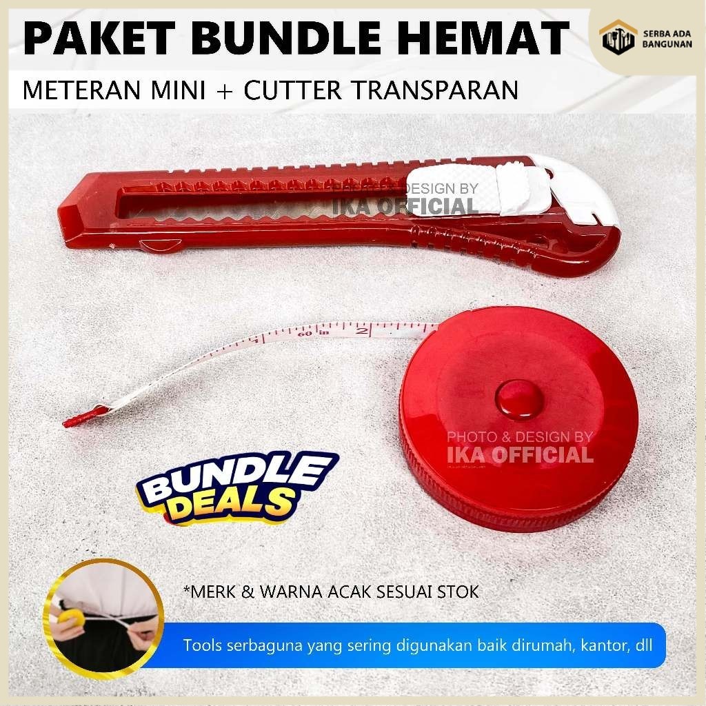 

SAB Paket Hemat Murah Meteran Gulung Mini + Cutter Transparan Serbaguna / Cutter Besar Stabilo, pemotong, cutter transparan warna